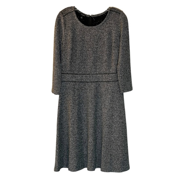 Talbots NWT Fit & Flare Dress Gray Black Tweed Leatherette Trim Knee Length S6 - Picture 3 of 9